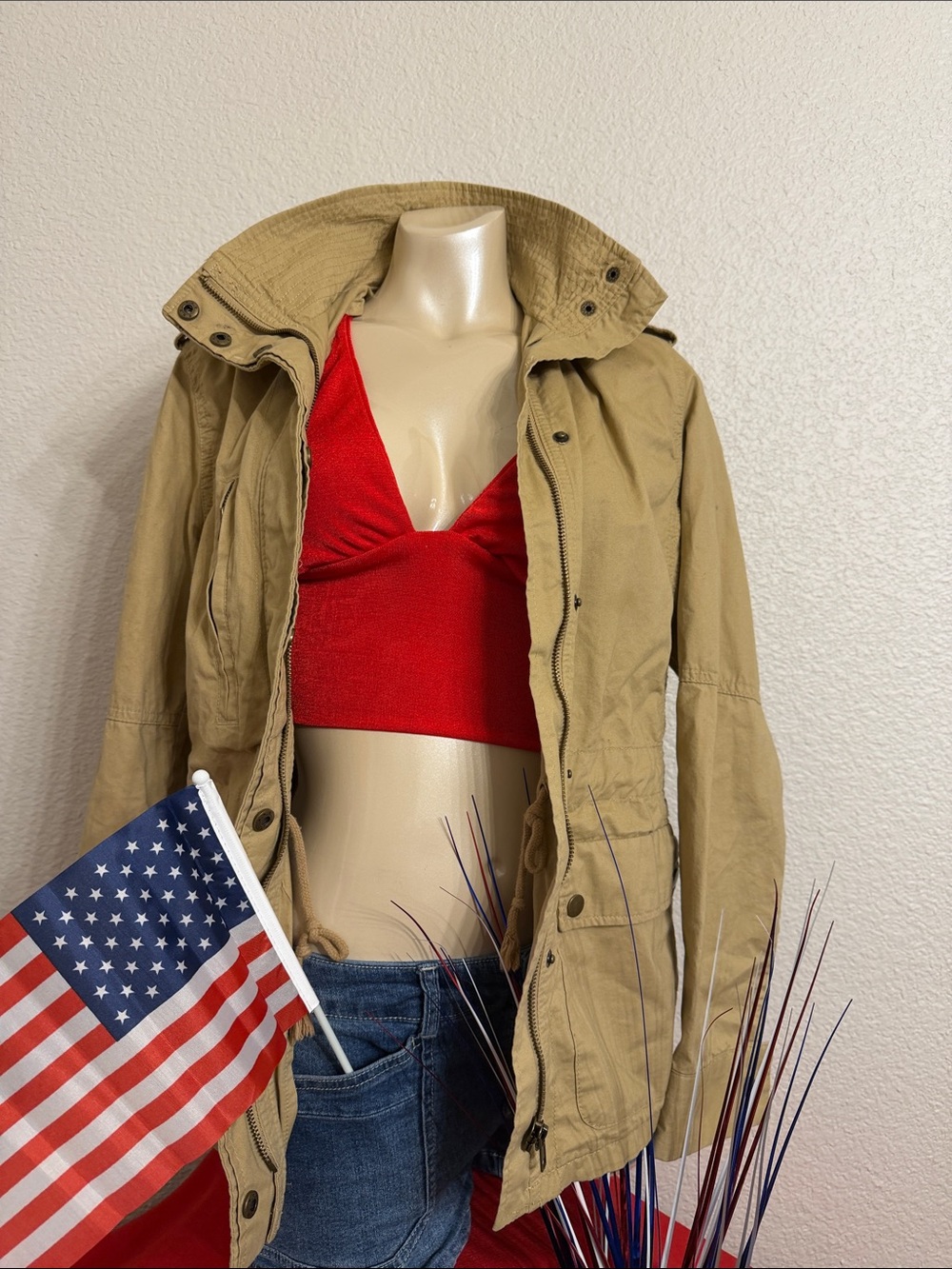 Love Tree Tan Khaki Military-Style Field Jacket